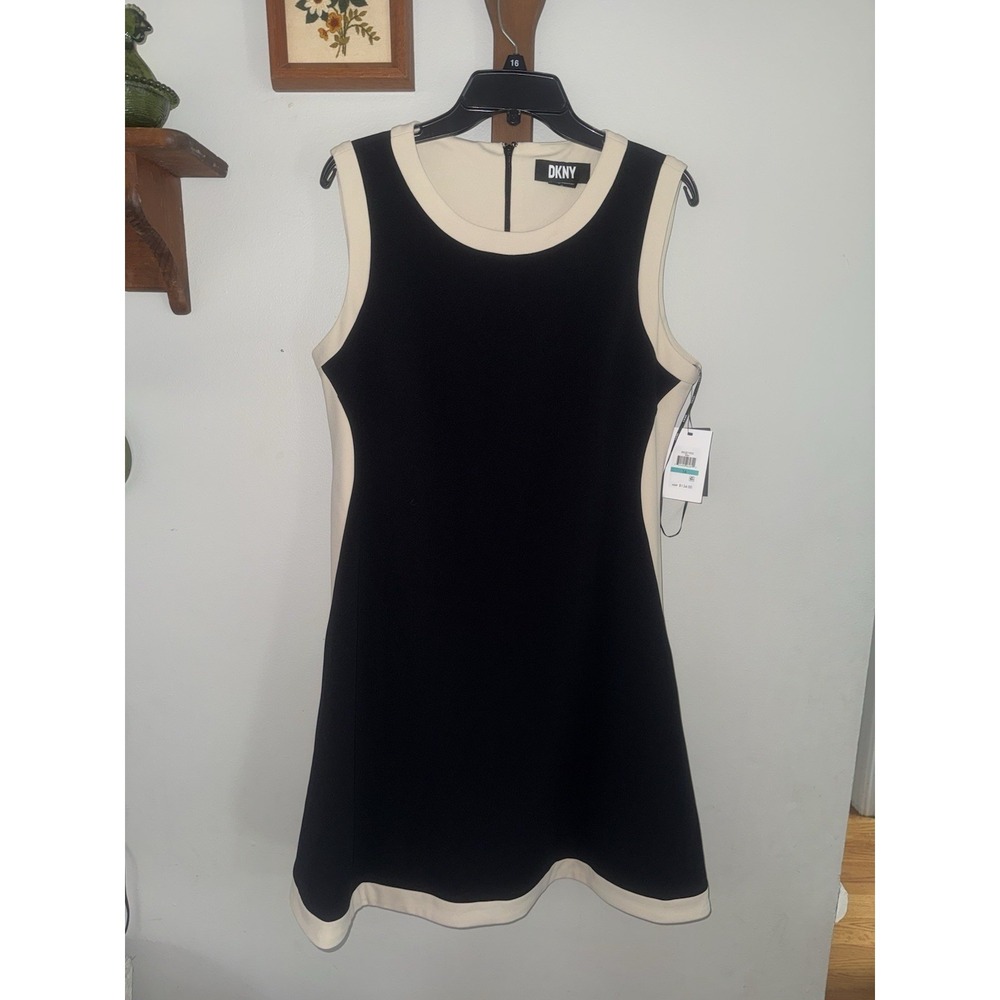 DKNY Sleeveless Color Blocked Mini Dress Black Beige 16 Business Classic Minimal